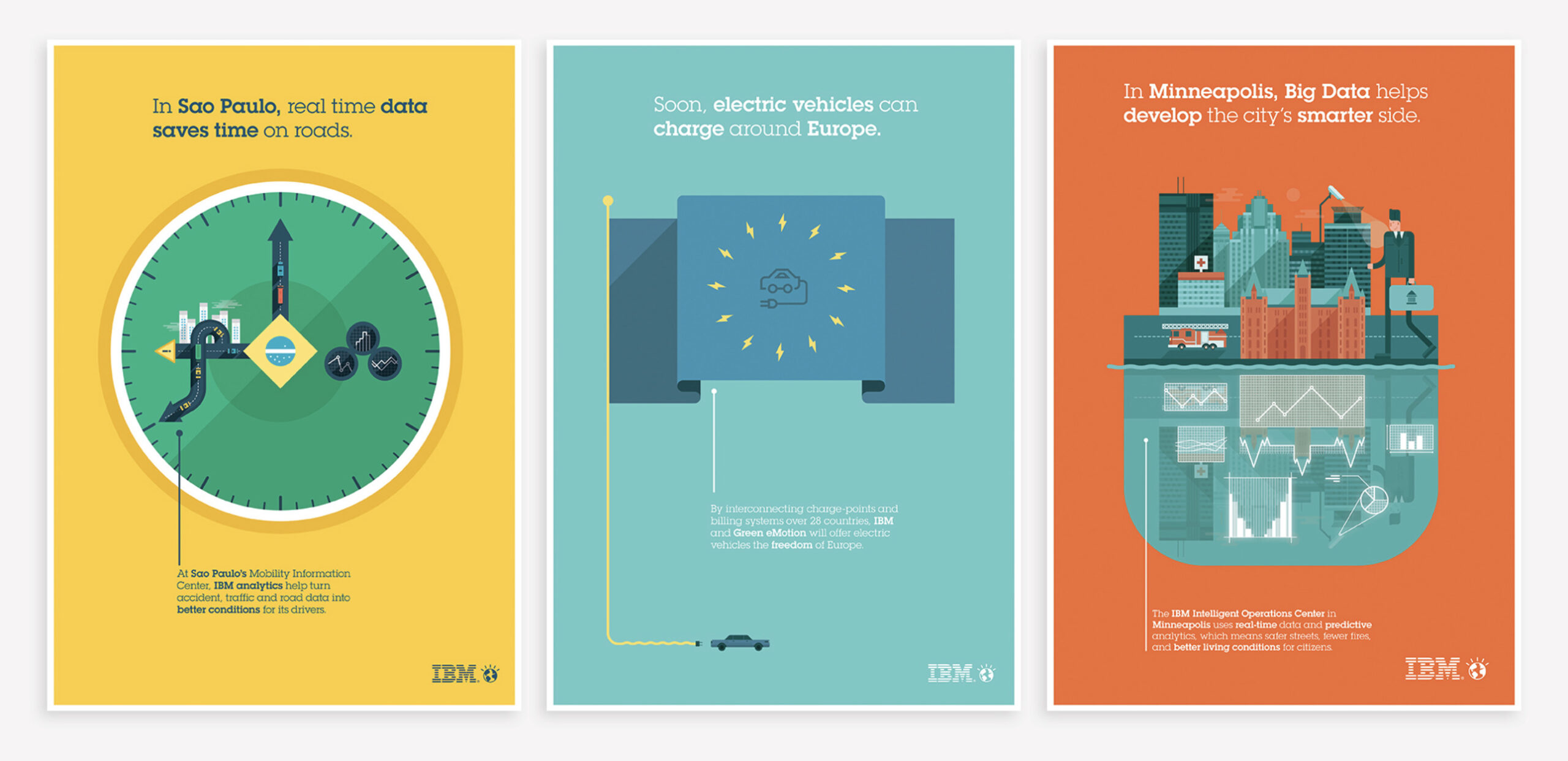 Colorful illustrations showcasing IBM solutions